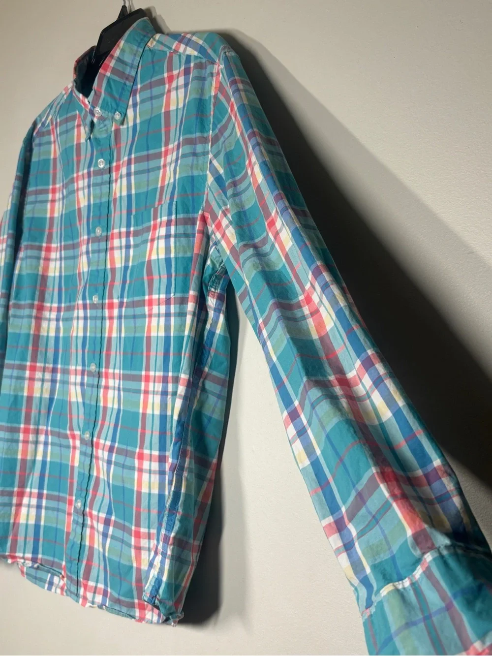 J. Crew Teal and White Plaid Button-Down Shirt